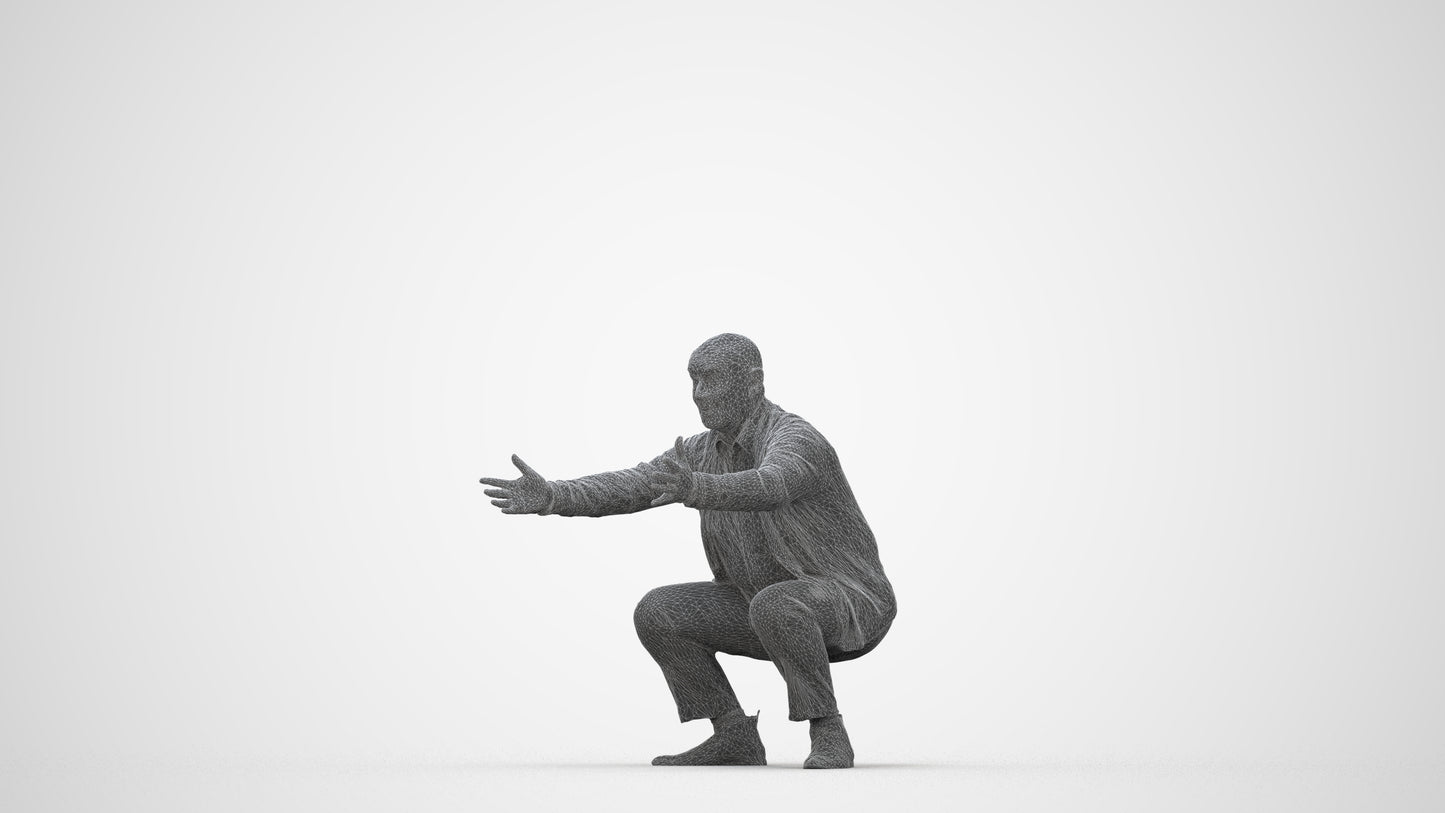 3D scanned senior man standing casual, photorealistic archviz people for Enscape and SketchUp, wireframe back view
