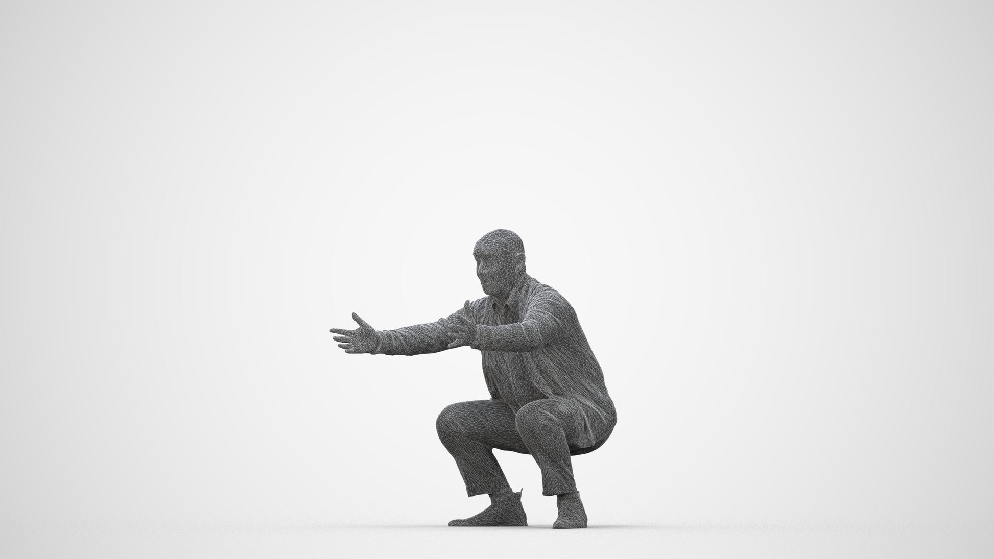 3D scanned senior man standing casual, photorealistic archviz people for Enscape and SketchUp, wireframe back view