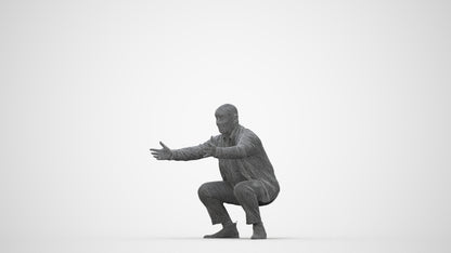 3D scanned senior man standing casual, photorealistic archviz people for Enscape and SketchUp, wireframe back view