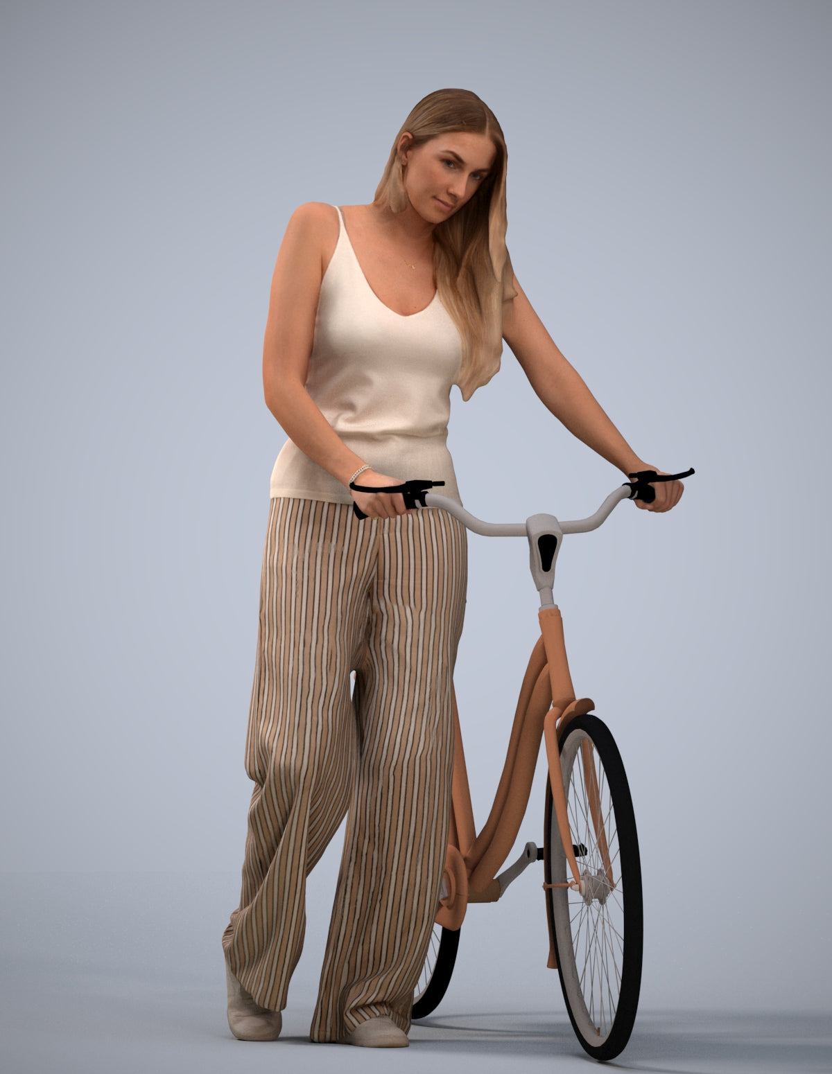 realistic 3D people woman casual cycling, render-ready for V-Ray and Corona, FBX OBJ