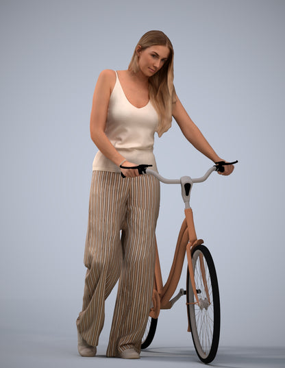 realistic 3D people woman casual cycling, render-ready for V-Ray and Corona, FBX OBJ