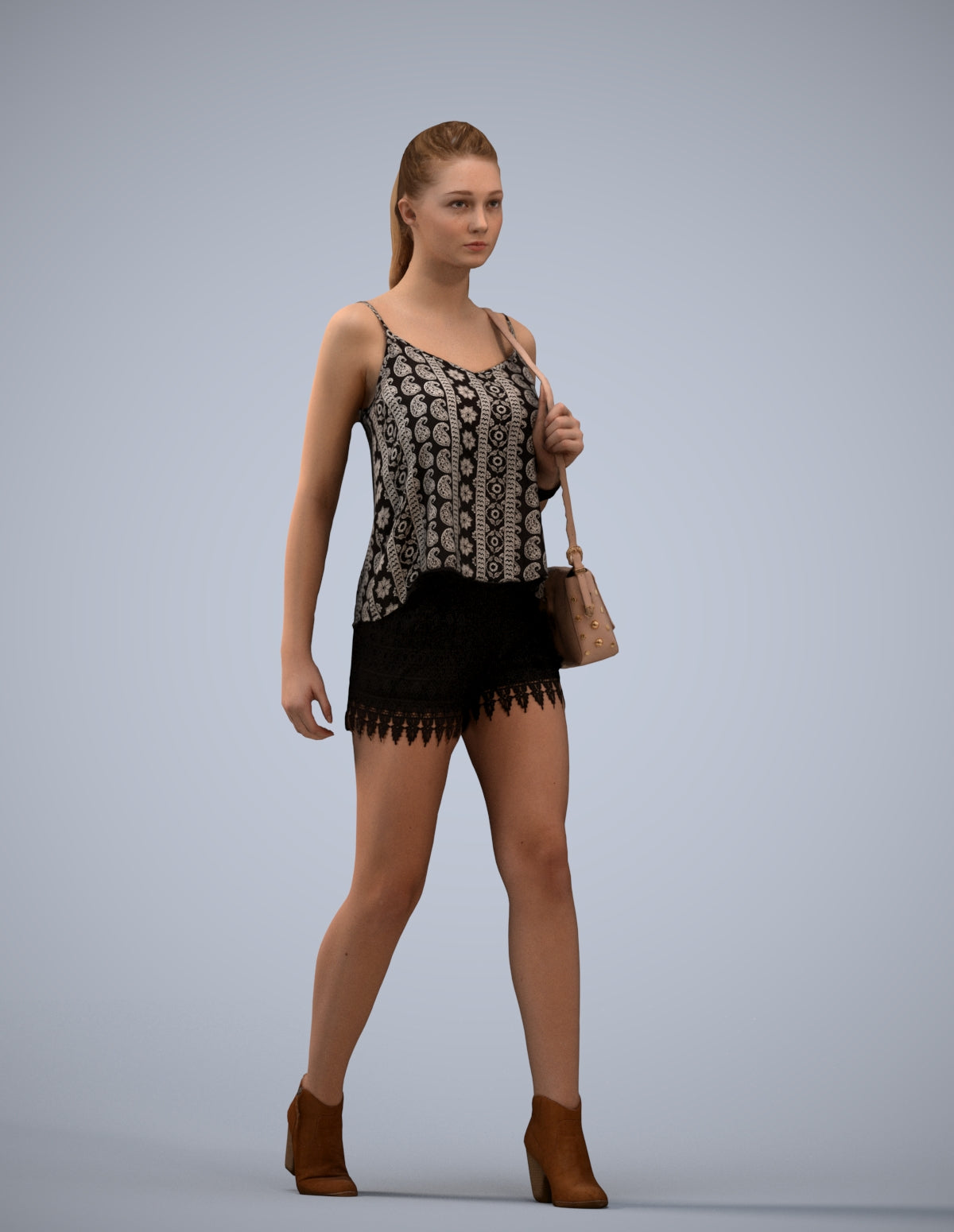 realistic 3D people girl casual walking, render-ready for V-Ray and Corona, FBX OBJ