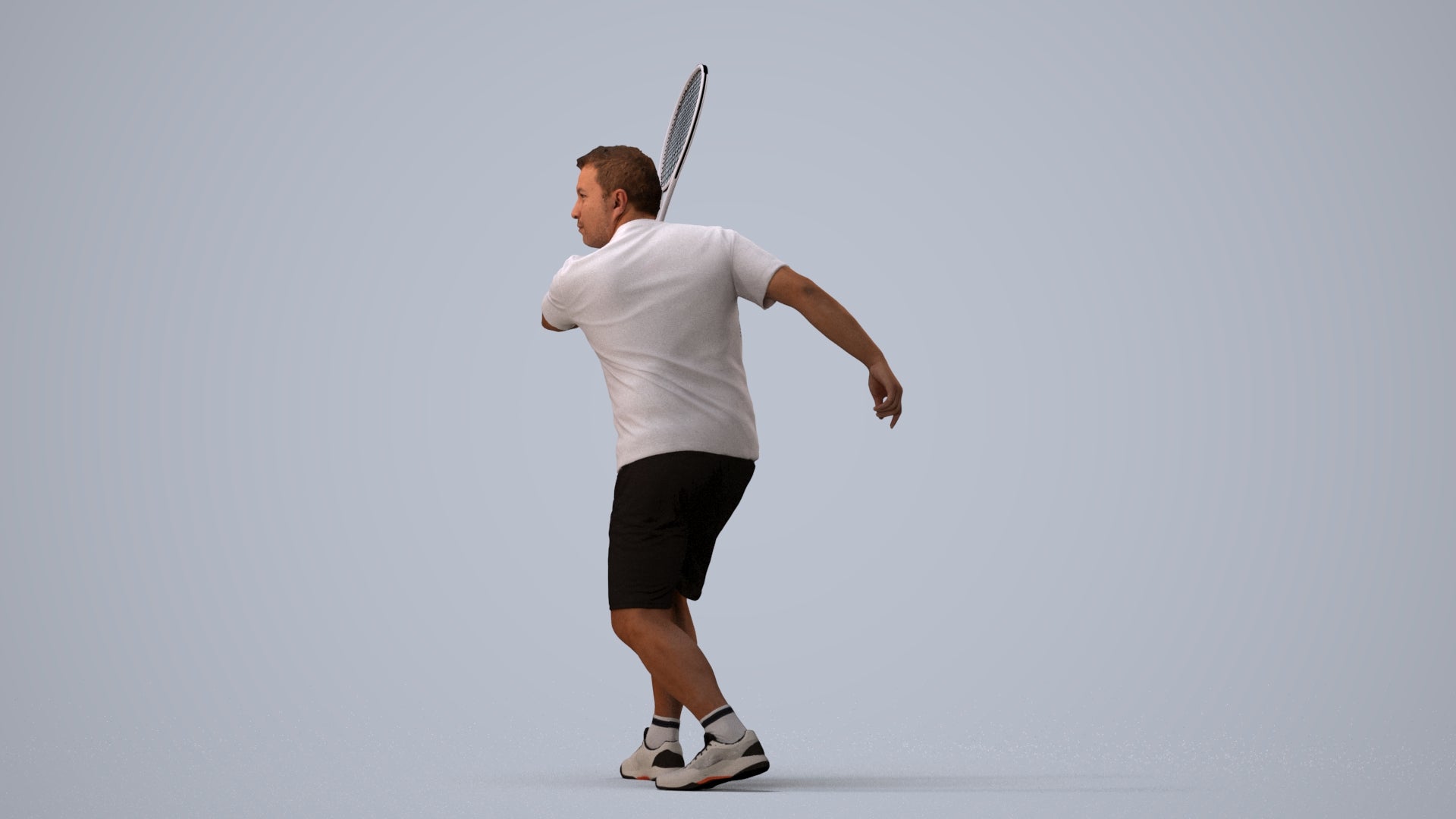 photogrammetry 3D man sport, realistic human model archviz FBX, three-quarter view render