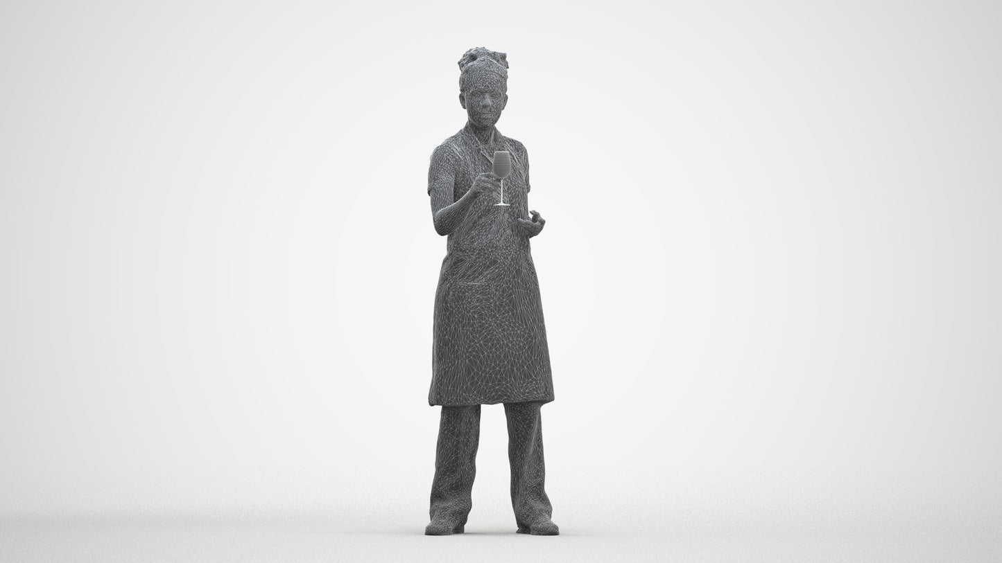 photogrammetry 3D woman hospitality, realistic human model archviz FBX, three-quarter front view render