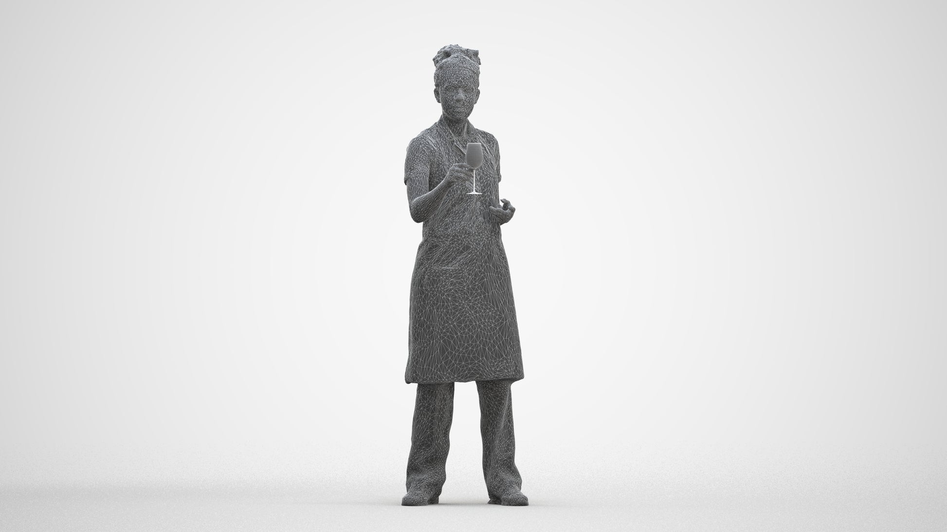 photogrammetry 3D woman hospitality, realistic human model archviz FBX, three-quarter front view render