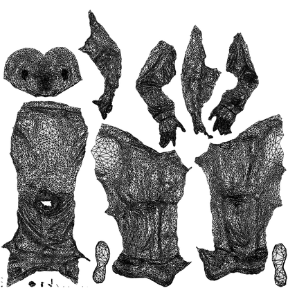 3D human model man casual sitting, photogrammetry scanned person for archviz, wireframe top-down view