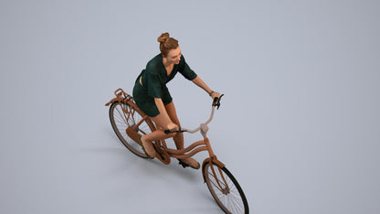 realistic 3D human woman casual cycling, archviz people FBX OBJ for Blender, back view render