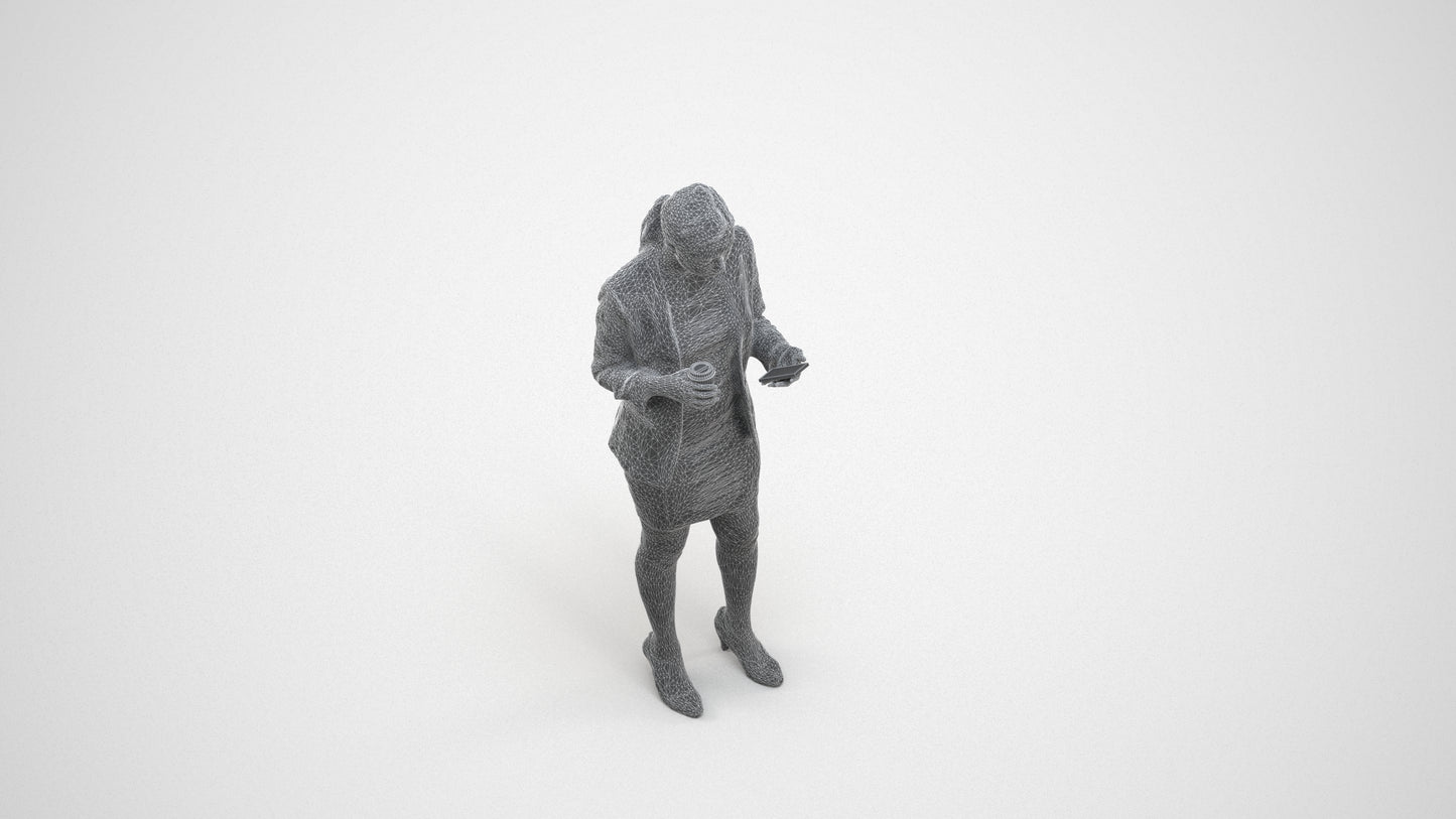 scanned 3D woman business, photogrammetry people for Enscape and V-Ray, wireframe three-quarter view