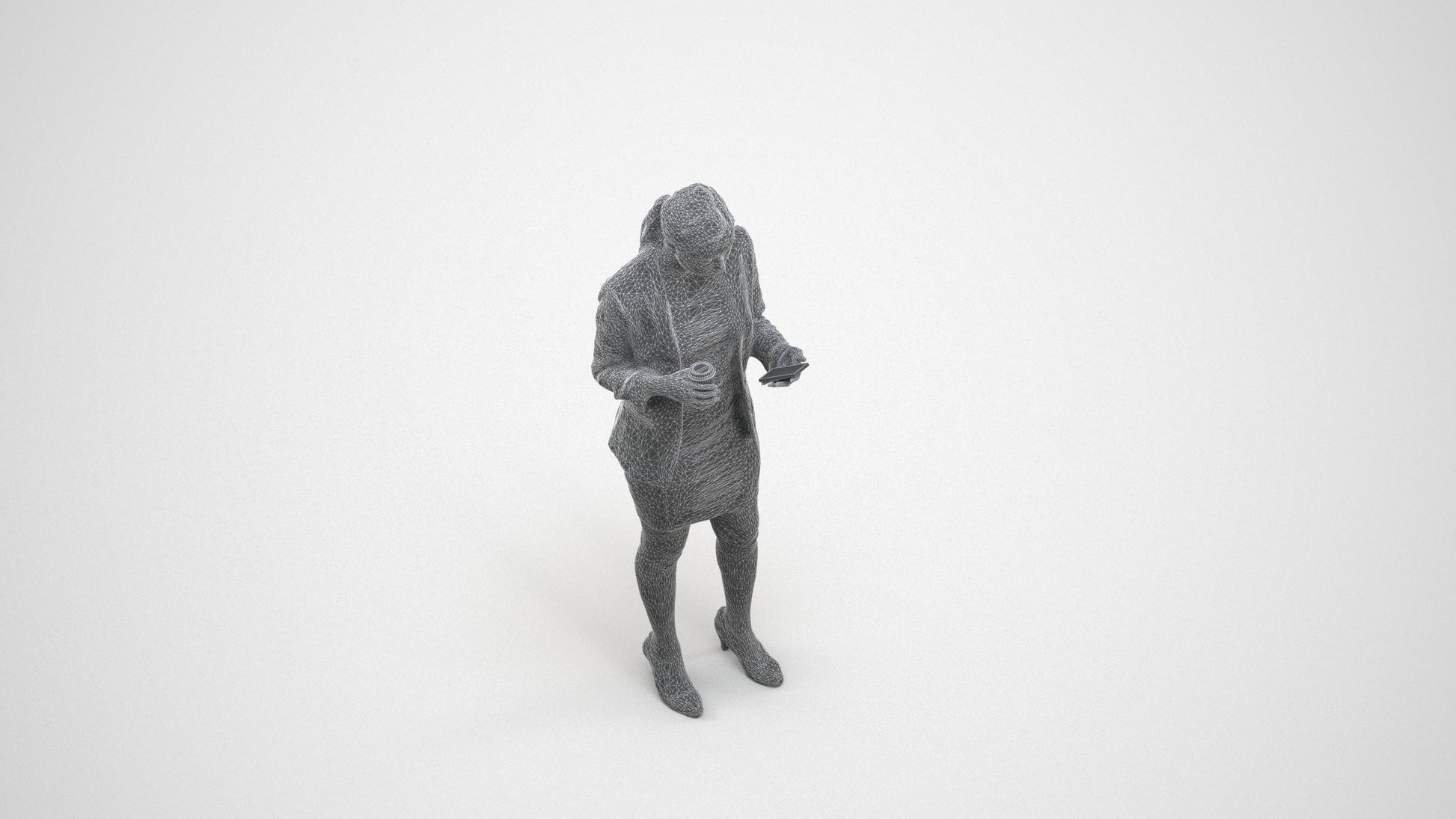 scanned 3D woman business, photogrammetry people for Enscape and V-Ray, wireframe three-quarter view