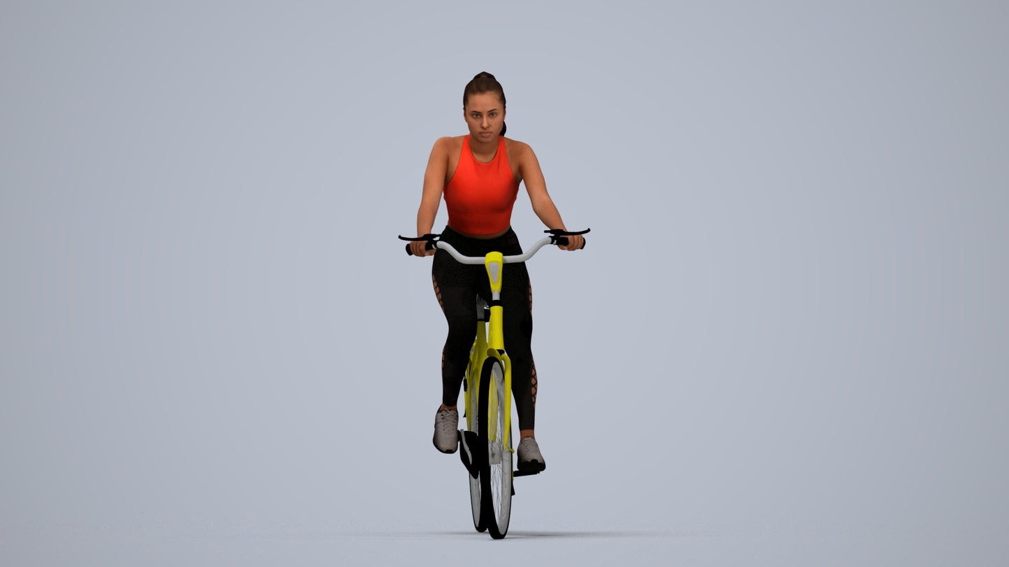 realistic 3D people woman sport cycling, render-ready for V-Ray and Corona, FBX OBJ, top-down view render