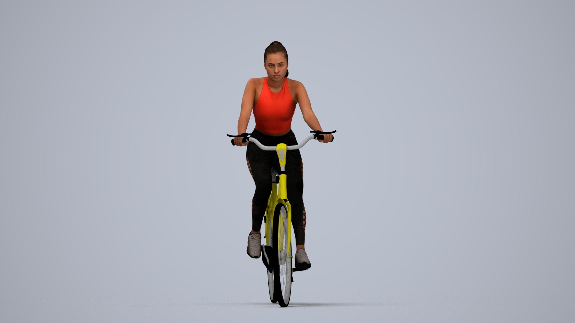 realistic 3D people woman sport cycling, render-ready for V-Ray and Corona, FBX OBJ, top-down view render