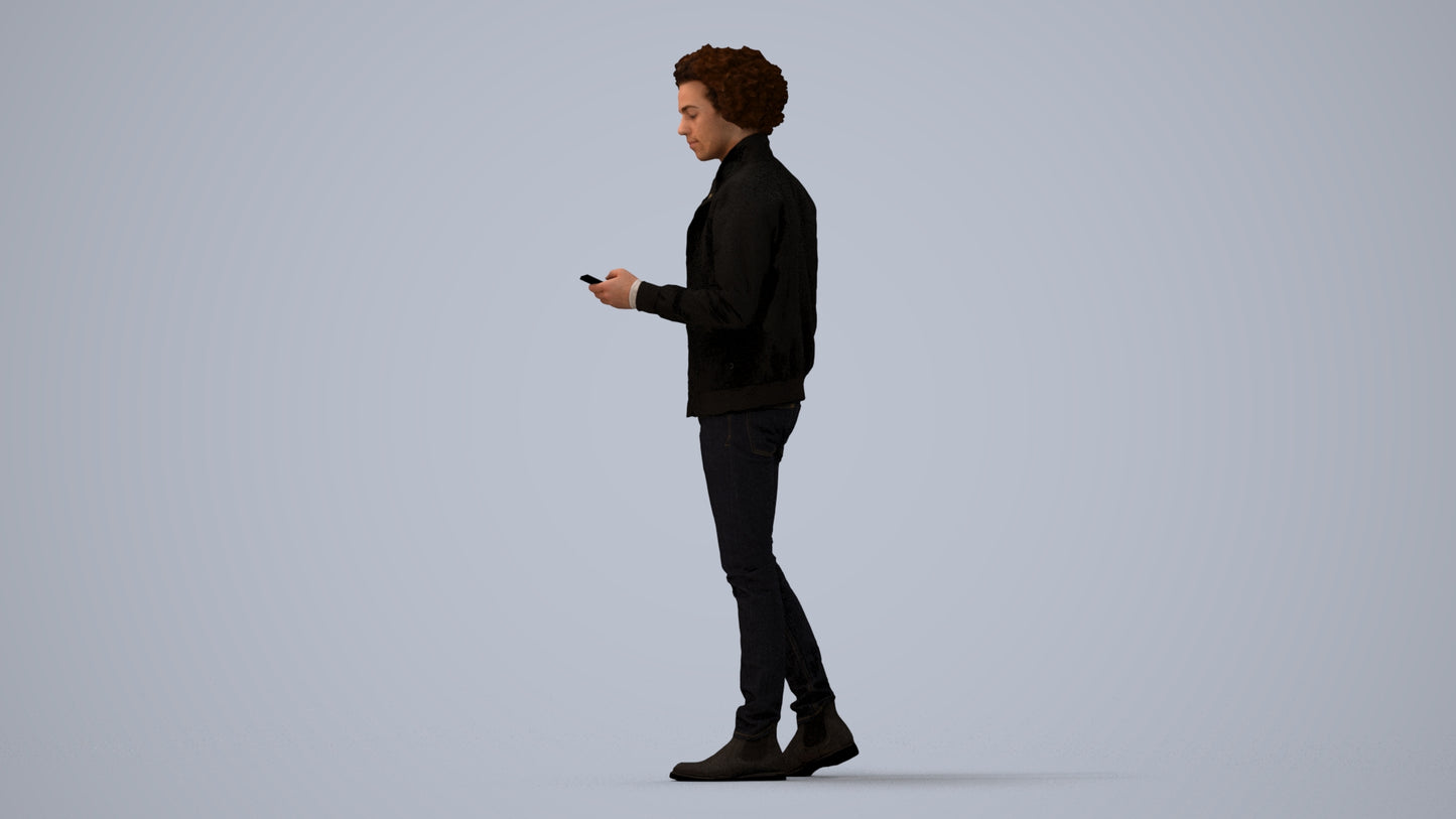 photogrammetry 3D man casual standing, realistic human model archviz FBX, three-quarter view render