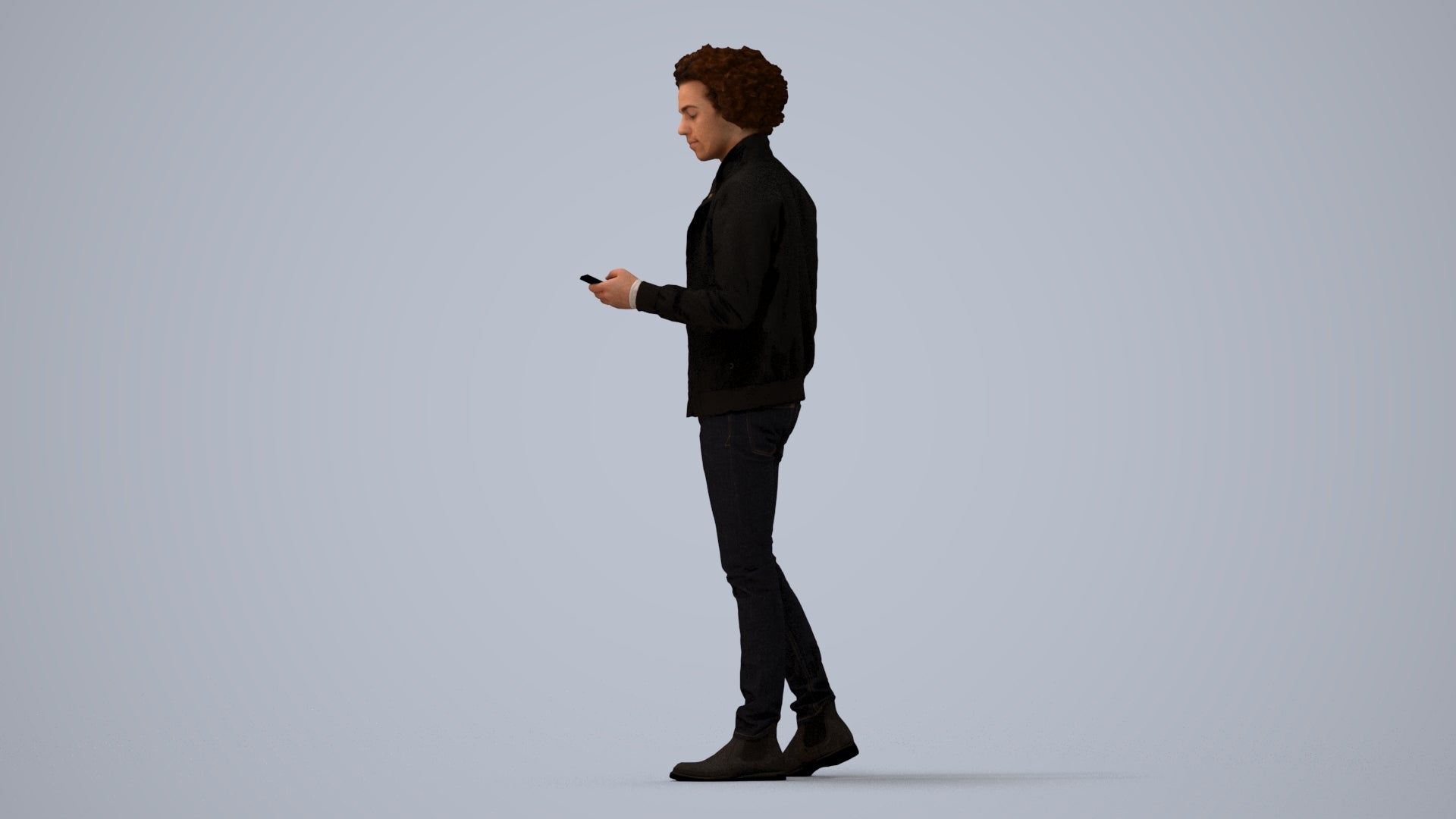 photogrammetry 3D man casual standing, realistic human model archviz FBX, three-quarter view render