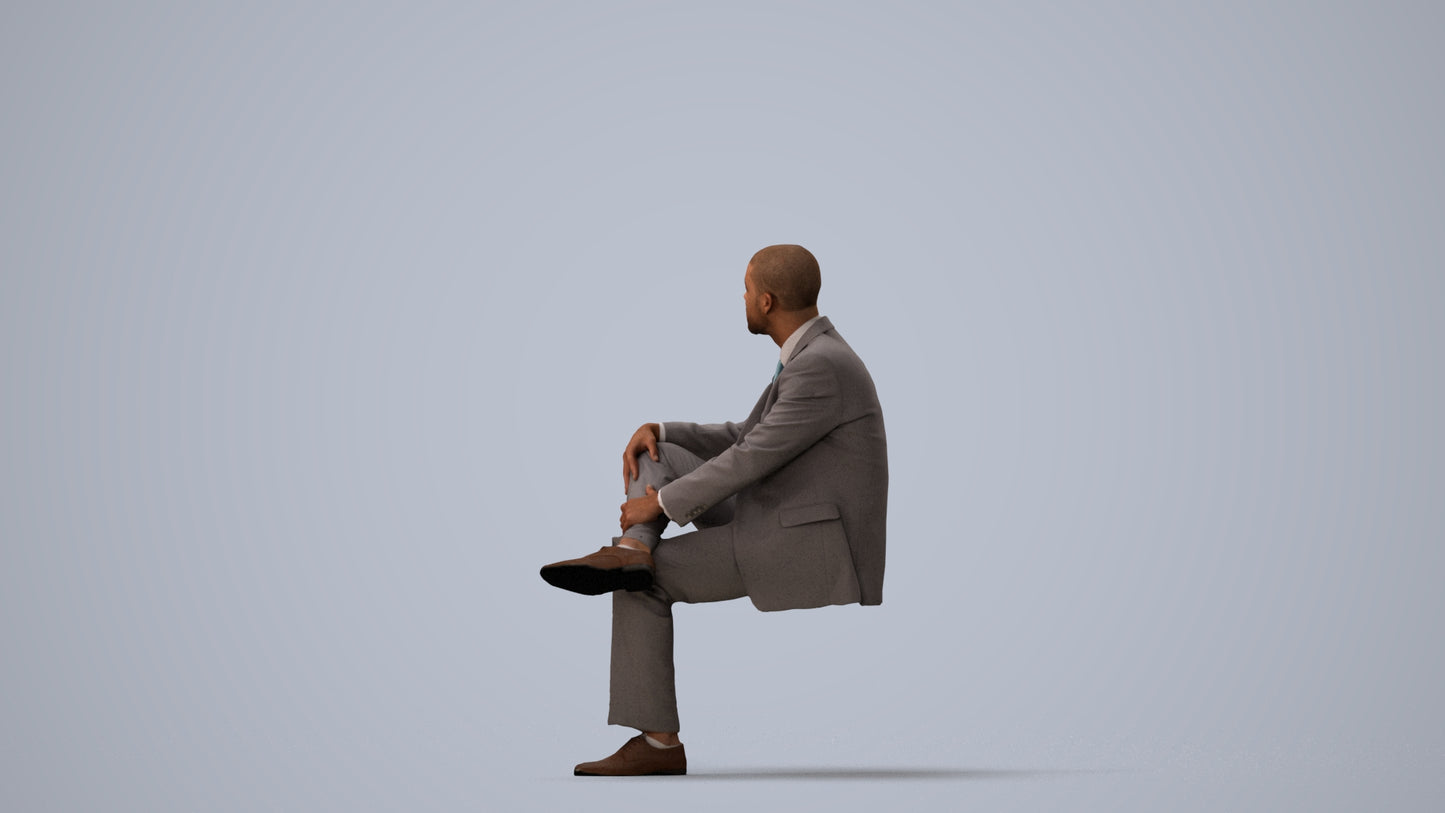 3D people model man business, scanned human for 3ds Max rendering, three-quarter view render