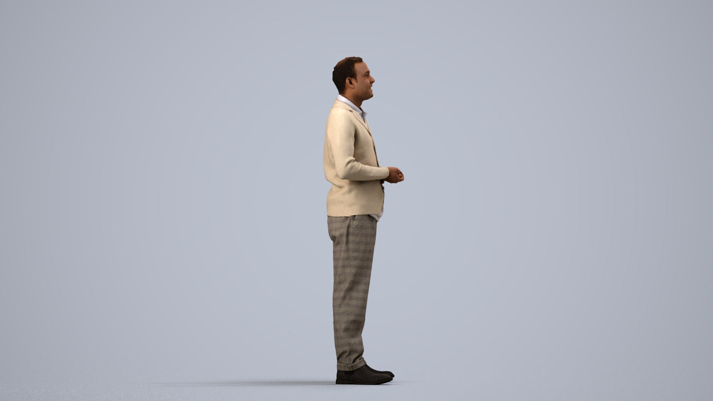 scanned 3D man business standing, photogrammetry people for Enscape and V-Ray, side view render