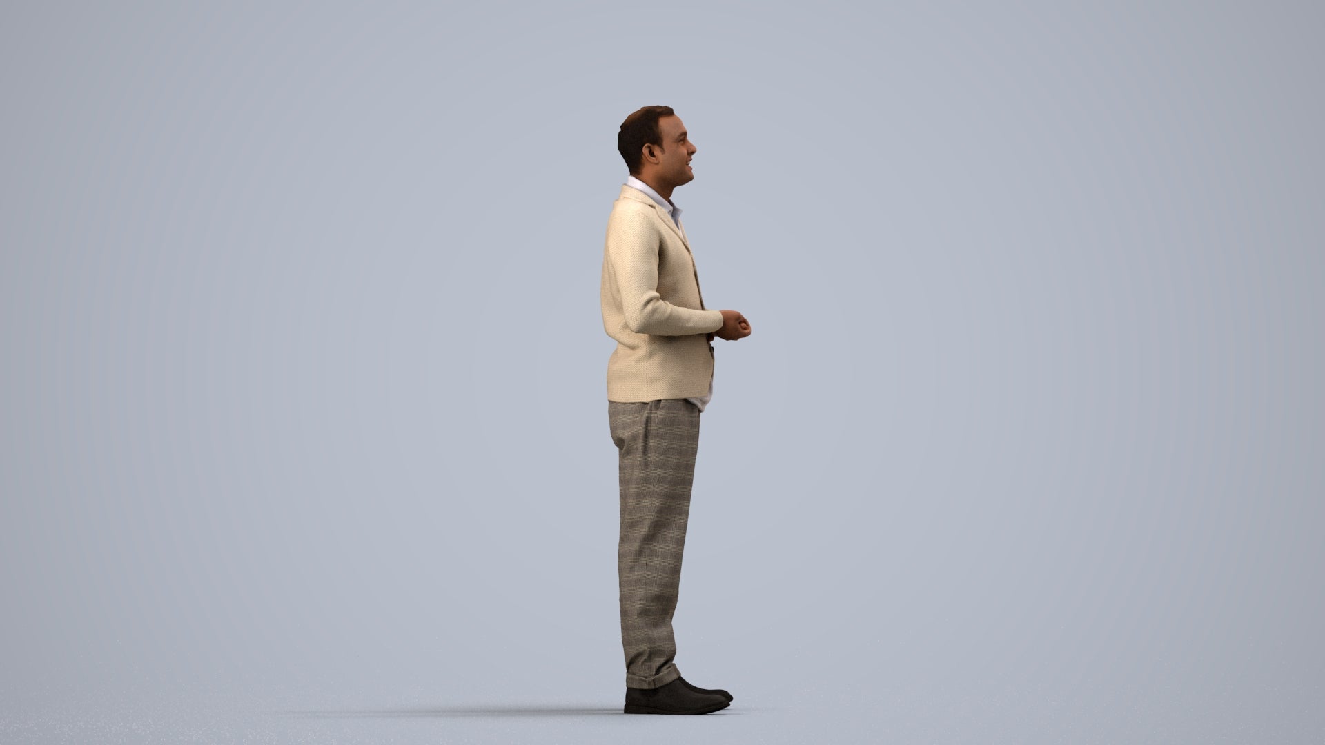scanned 3D man business standing, photogrammetry people for Enscape and V-Ray, side view render