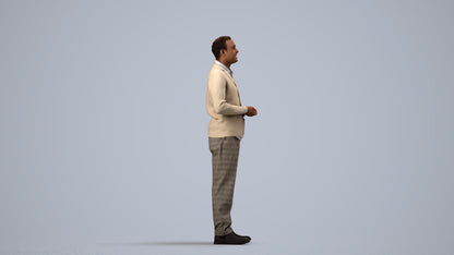 scanned 3D man business standing, photogrammetry people for Enscape and V-Ray, side view render