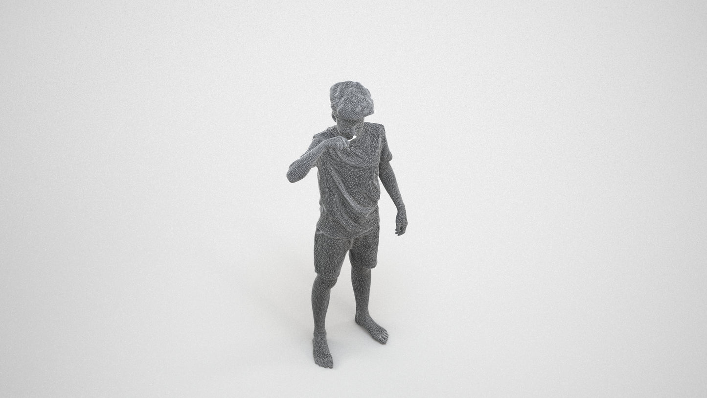 3D scanned boy kids, photorealistic archviz people for Enscape and SketchUp, wireframe three-quarter view