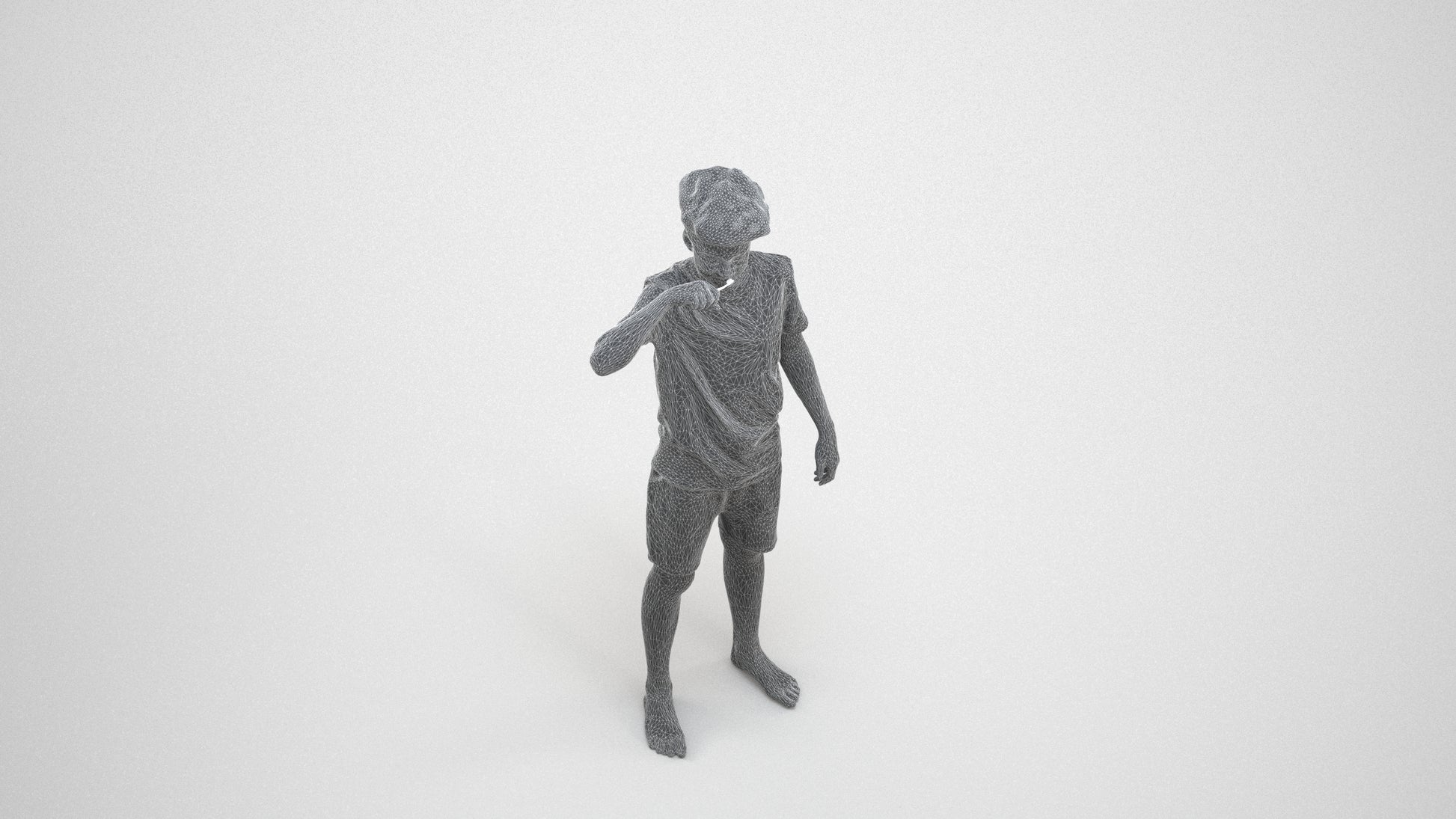 3D scanned boy kids, photorealistic archviz people for Enscape and SketchUp, wireframe three-quarter view