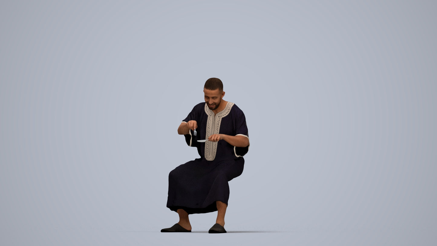 realistic 3D man sitting, scanned archviz people for Blender and 3ds Max, top-down view render