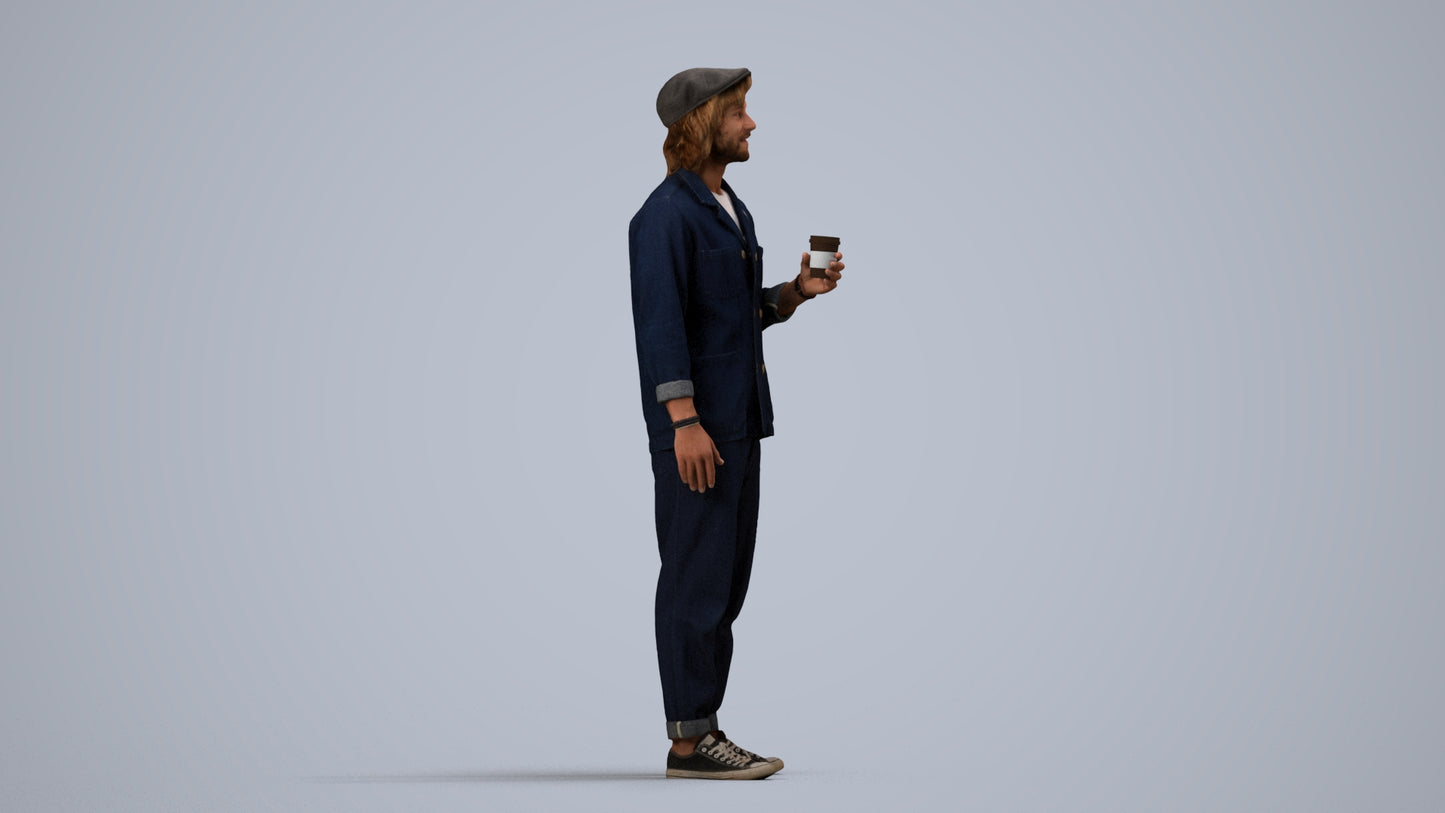 realistic 3D people man casual standing, render-ready for V-Ray and Corona, FBX OBJ, side view render