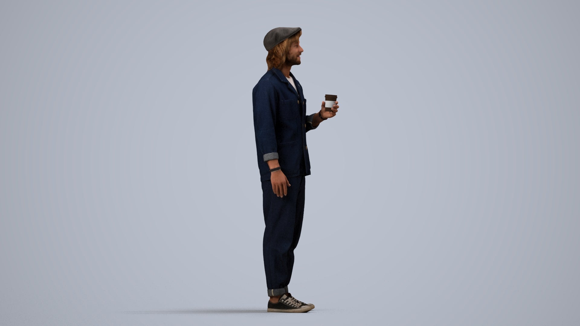 realistic 3D people man casual standing, render-ready for V-Ray and Corona, FBX OBJ, side view render