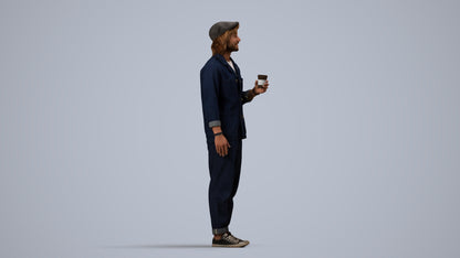 realistic 3D people man casual standing, render-ready for V-Ray and Corona, FBX OBJ, side view render