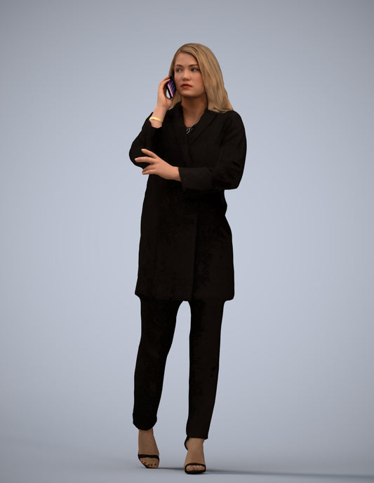3D human model woman business walking, photogrammetry scanned person for archviz