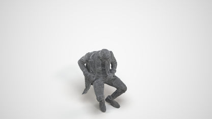 realistic 3D people man casual sitting, render-ready for V-Ray and Corona, FBX OBJ, wireframe three-quarter view