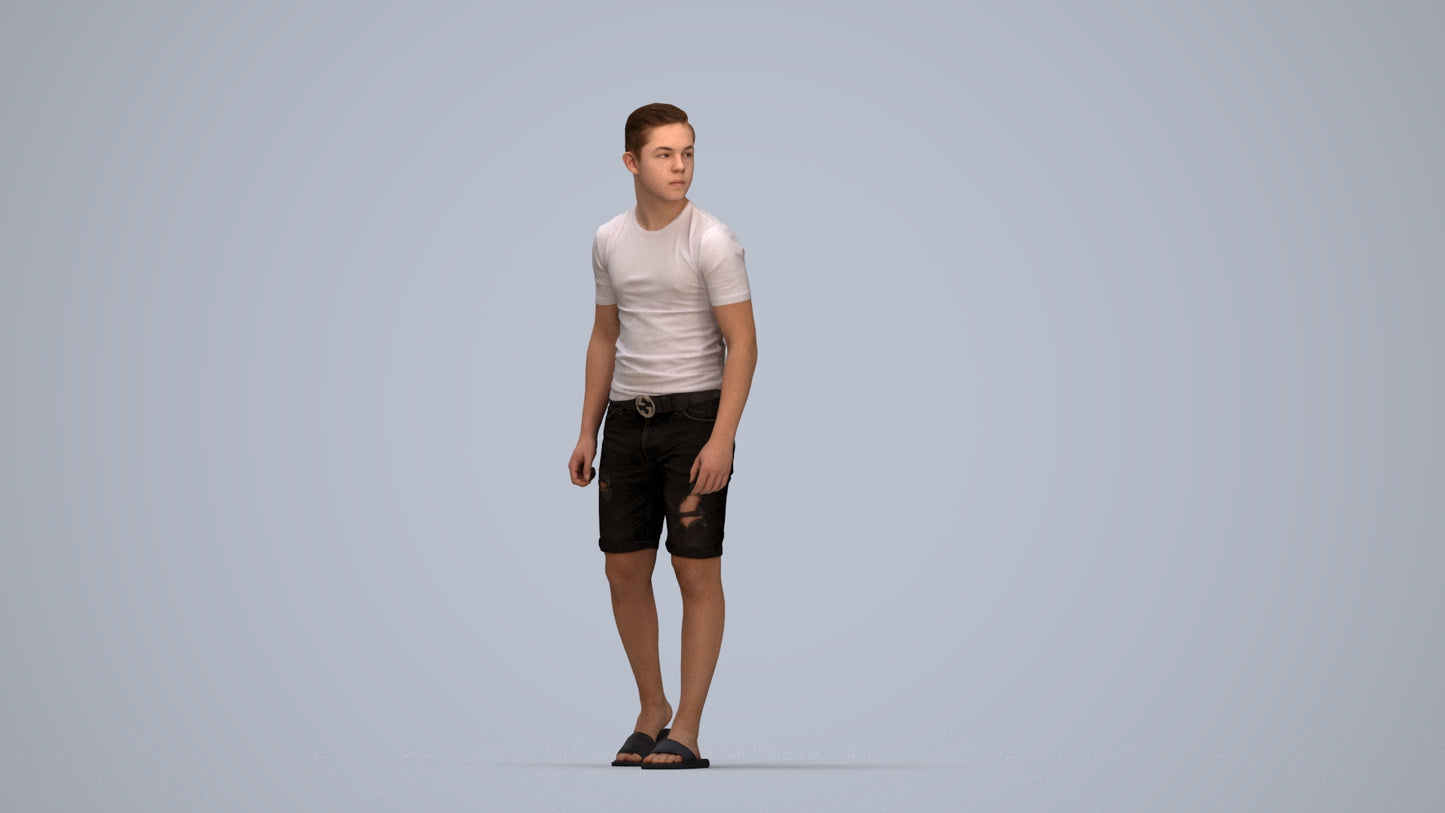 scanned 3D boy casual kids, photogrammetry people for Enscape and V-Ray, top-down view render