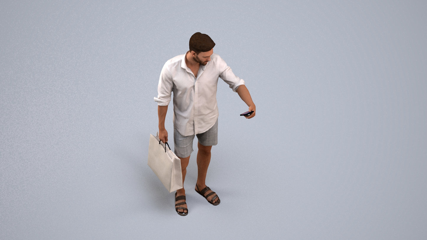3D scanned man standing casual, photorealistic archviz people for Enscape and SketchUp, back view render