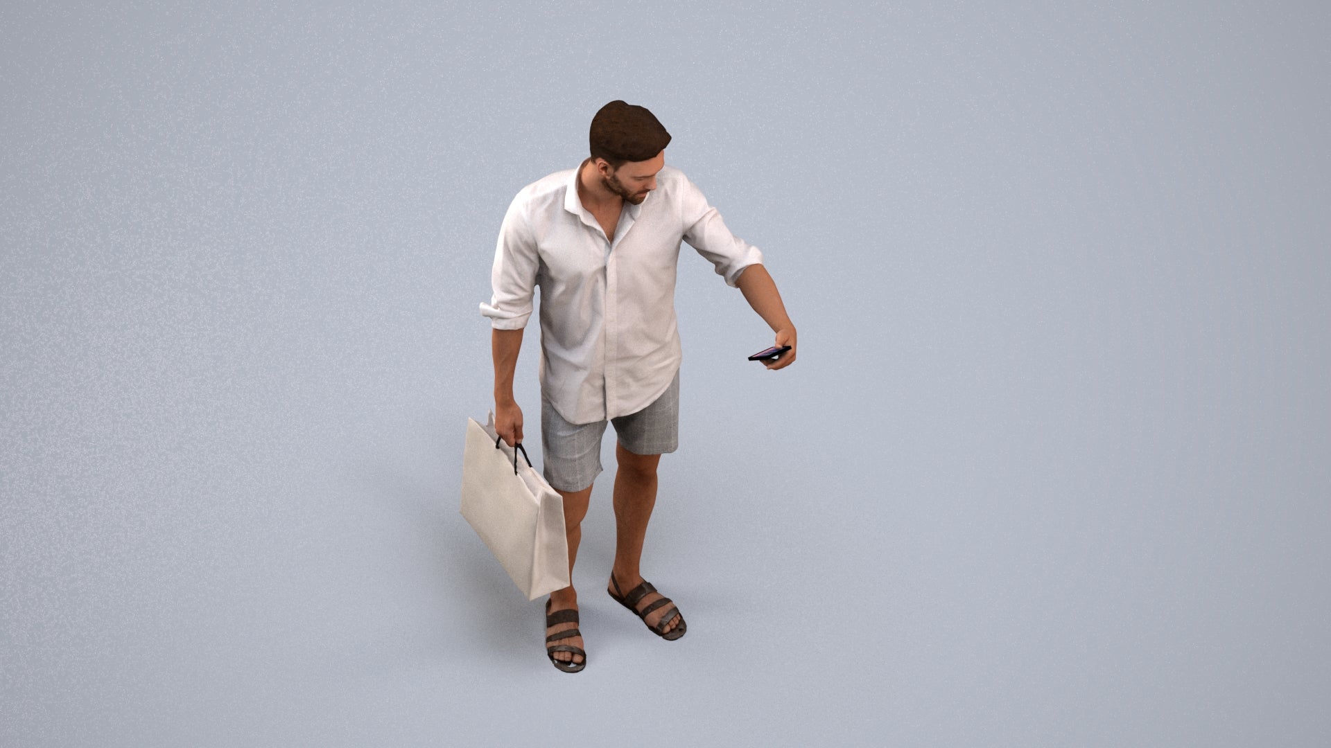 3D scanned man standing casual, photorealistic archviz people for Enscape and SketchUp, back view render