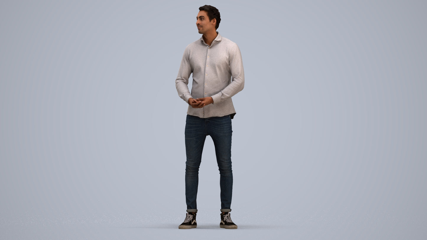 realistic 3D human man casual standing, archviz people FBX OBJ for Blender, standing pose render