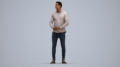 realistic 3D human man casual standing, archviz people FBX OBJ for Blender, standing pose render