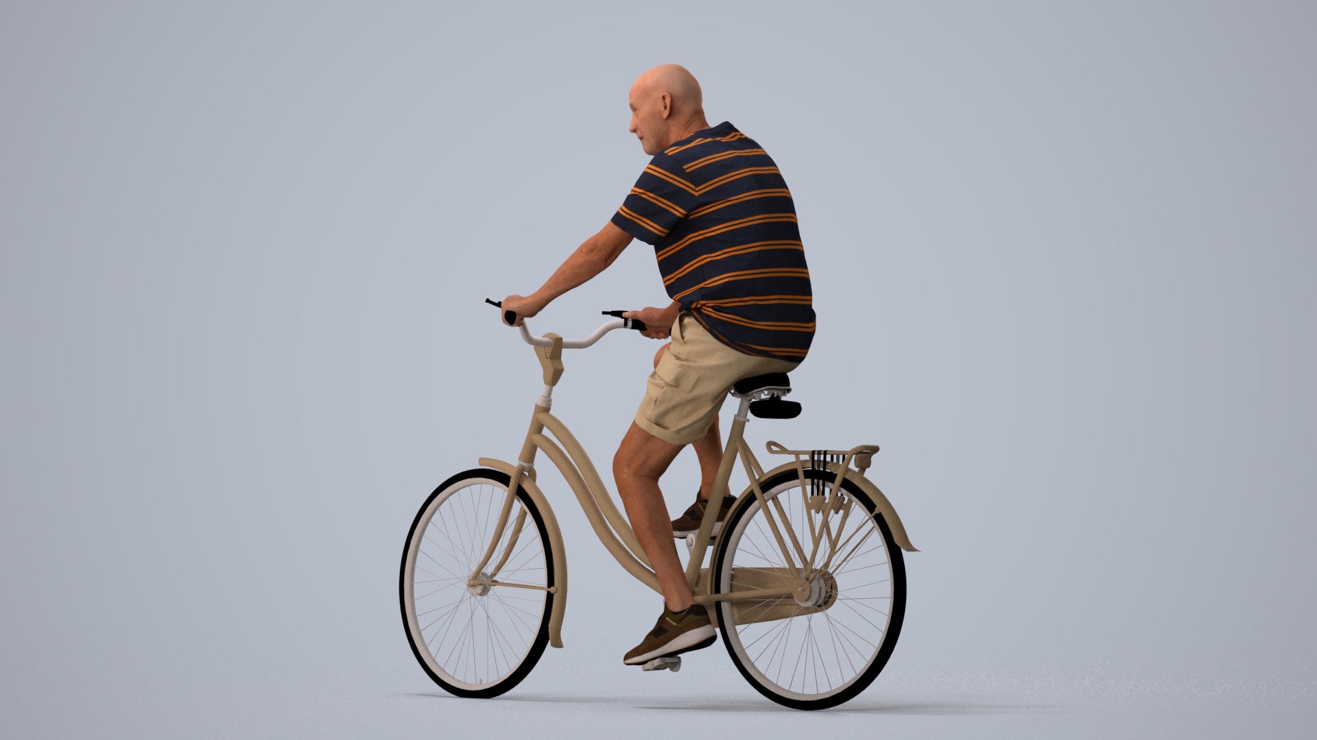 scanned 3D senior man casual cycling, photogrammetry people for Enscape and V-Ray, three-quarter view render