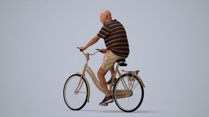 scanned 3D senior man casual cycling, photogrammetry people for Enscape and V-Ray, three-quarter view render