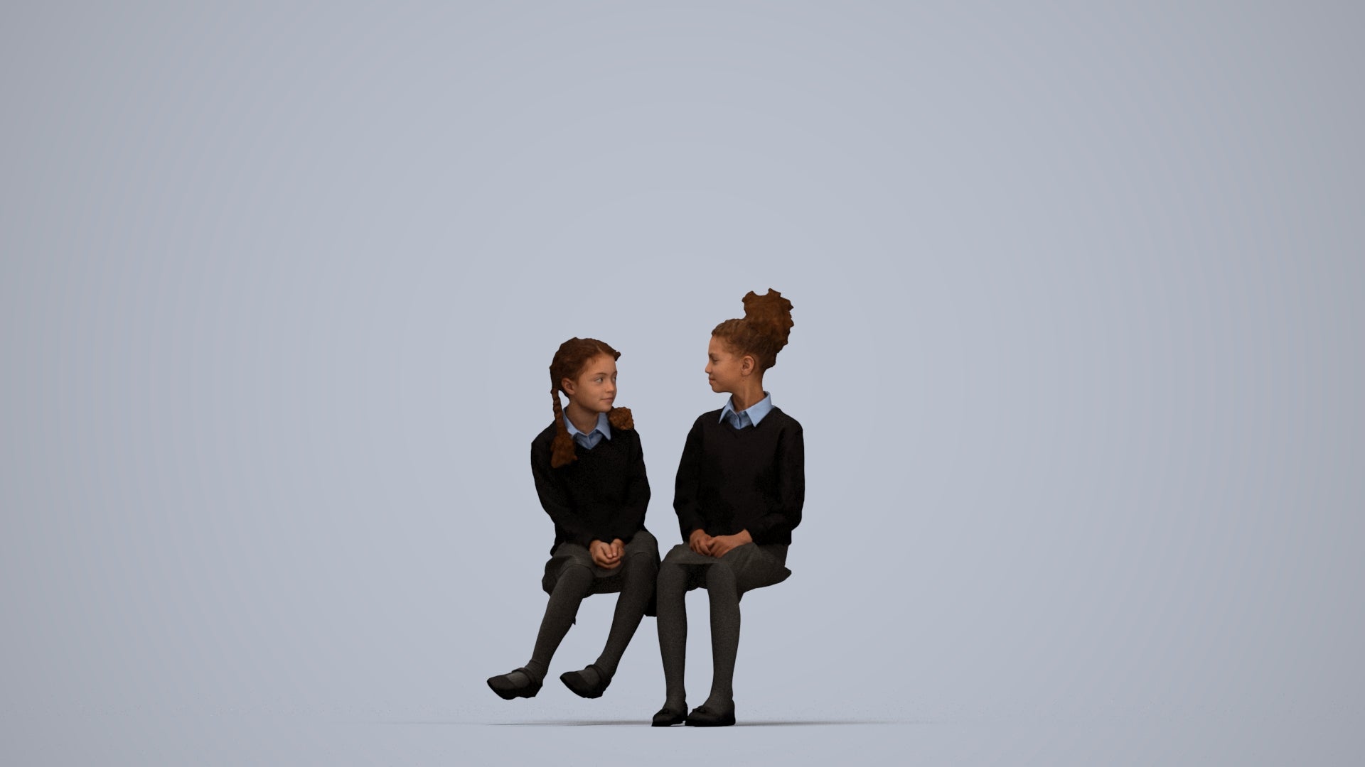 photogrammetry 3D girl kids, realistic human model archviz FBX, top-down view render