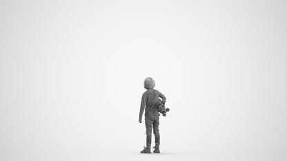 scanned 3D boy casual kids, photogrammetry people for Enscape and V-Ray, wireframe front view