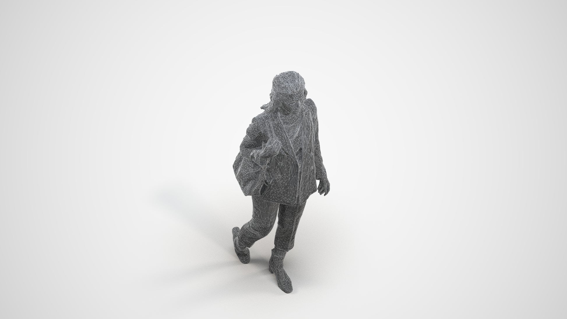 scanned 3D woman business walking, photogrammetry people for Enscape and V-Ray, wireframe three-quarter view