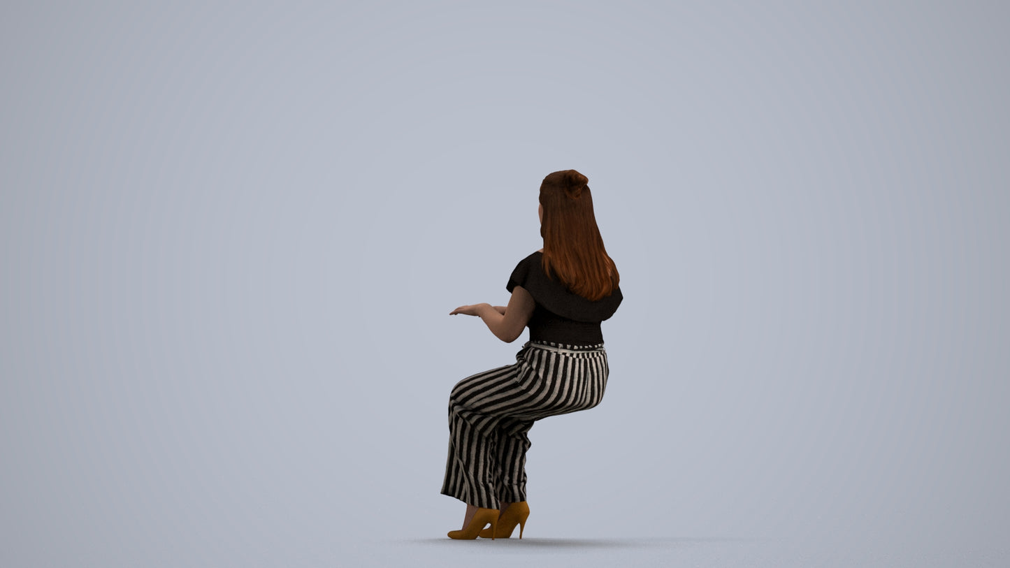 3D human model woman casual business, photogrammetry scanned person for archviz, front view render
