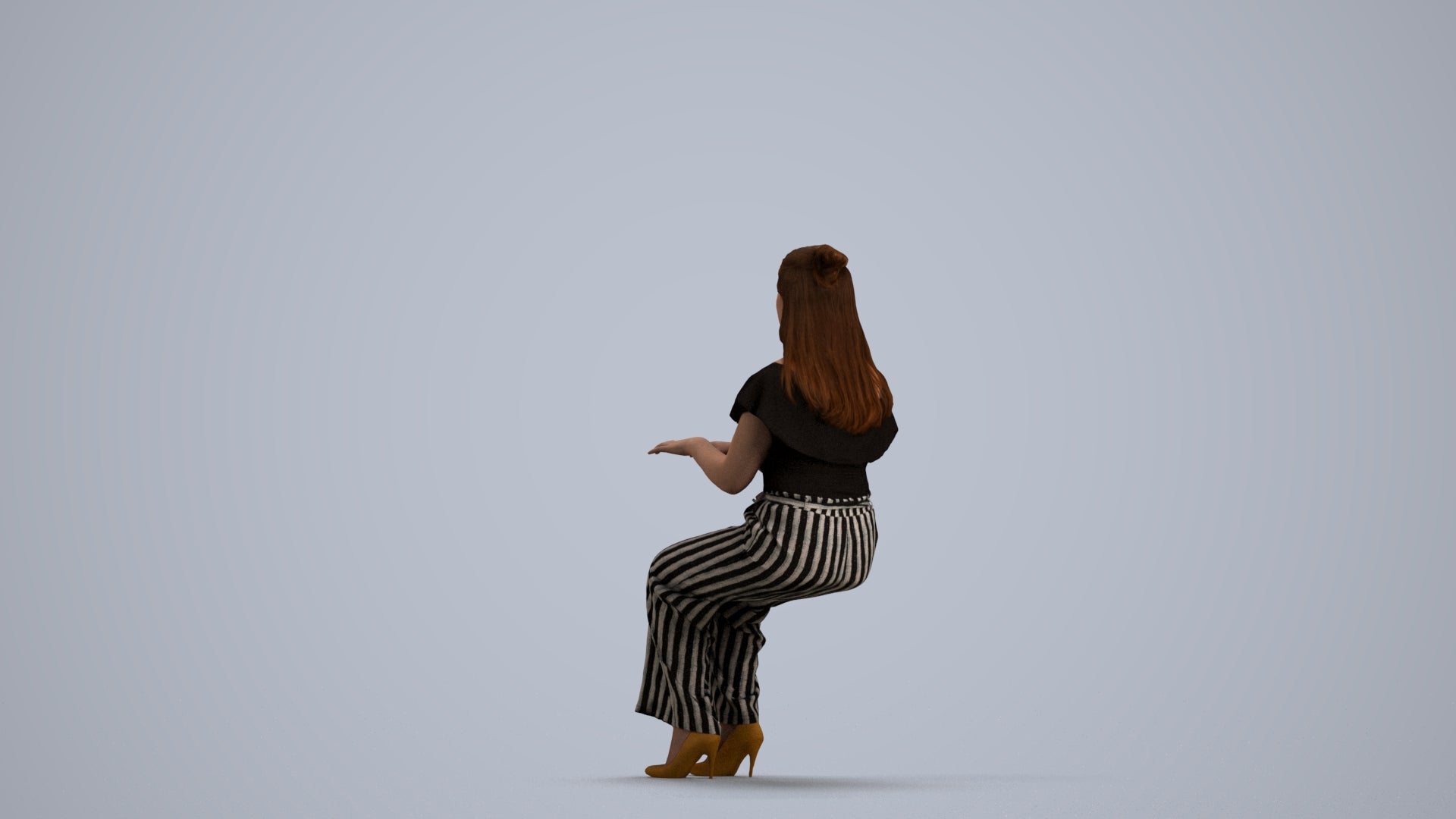 3D human model woman casual business, photogrammetry scanned person for archviz, front view render