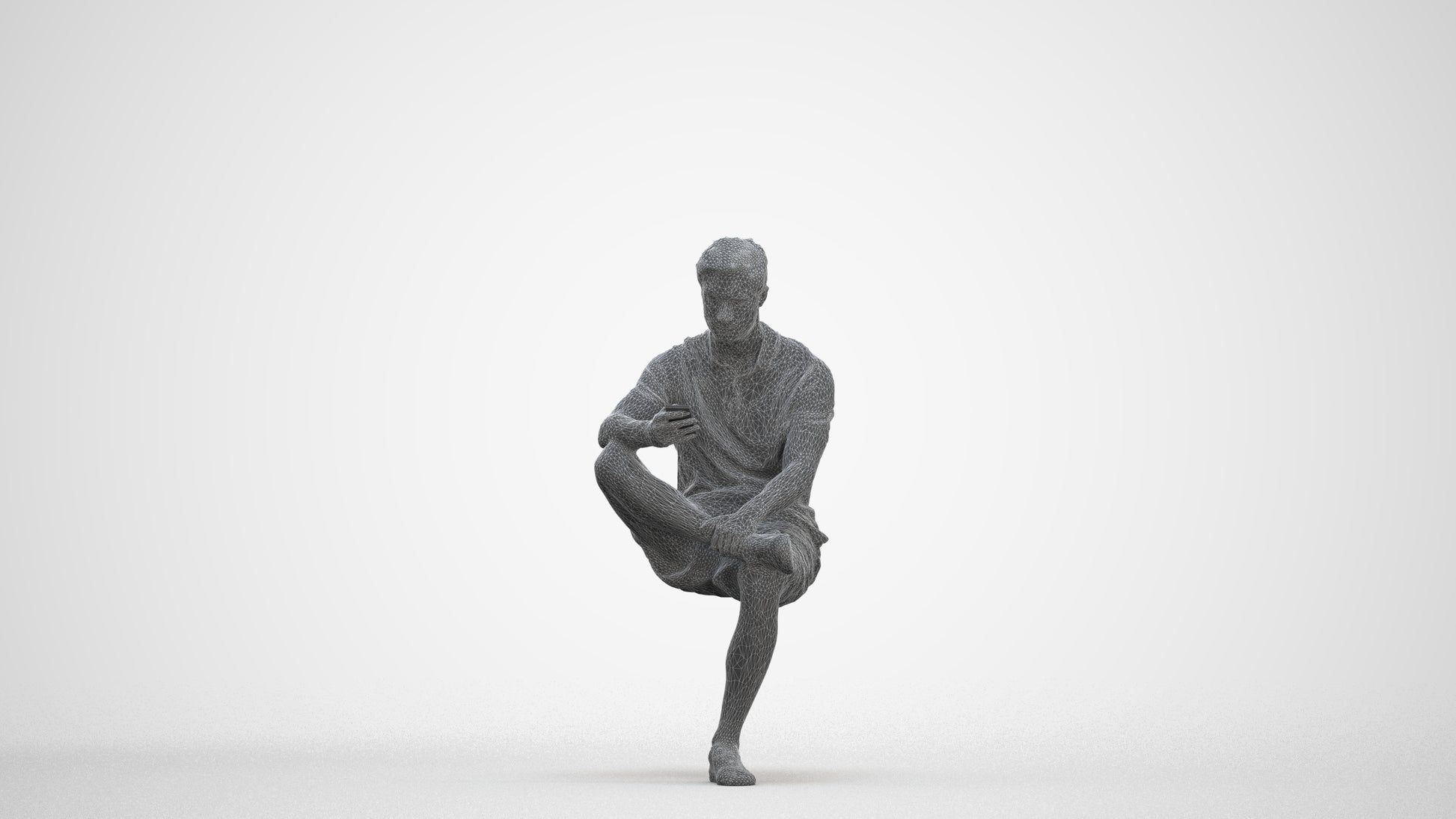 photogrammetry 3D man casual sitting, realistic human model archviz FBX, three-quarter front view render