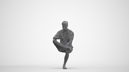 photogrammetry 3D man casual sitting, realistic human model archviz FBX, three-quarter front view render