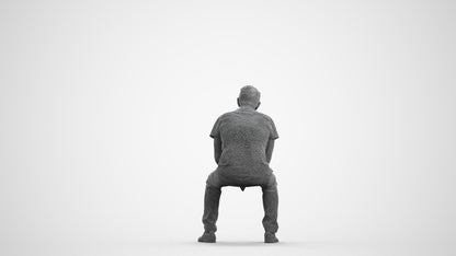 3D people model senior man casual sitting, scanned human for 3ds Max rendering, wireframe front view