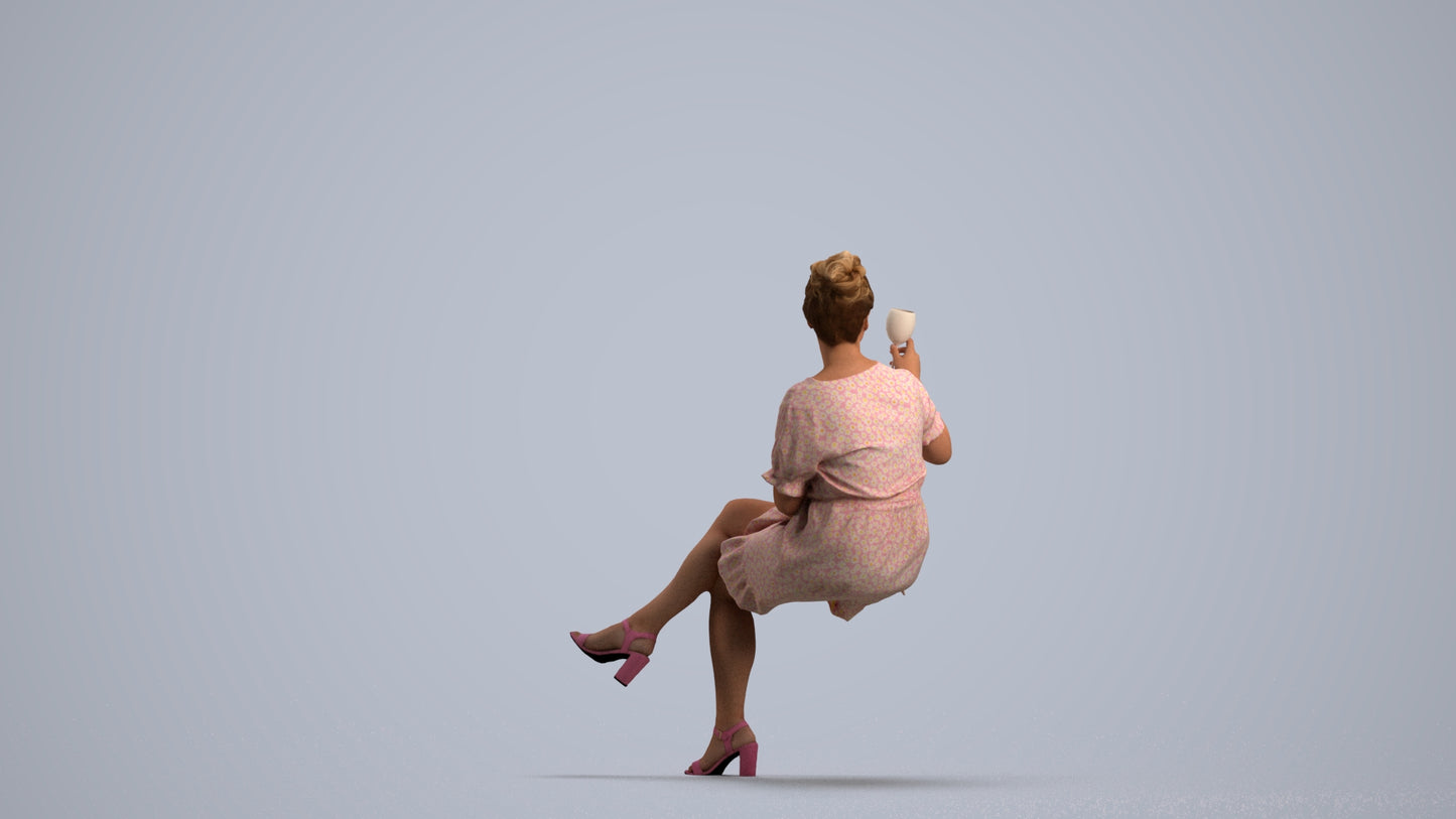 3D people model woman casual sitting, scanned human for 3ds Max rendering, front view render
