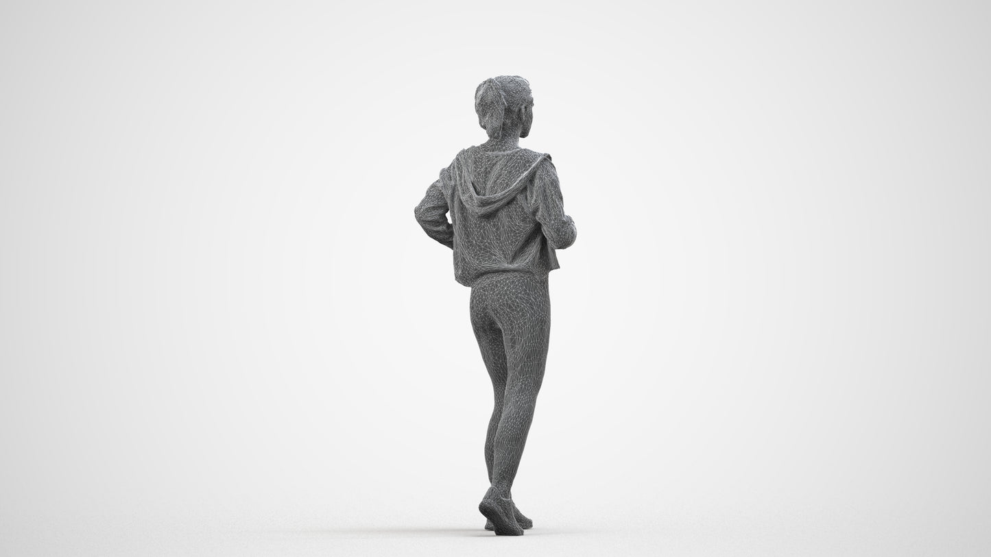 3D scanned woman sport, photorealistic archviz people for Enscape and SketchUp, wireframe side view