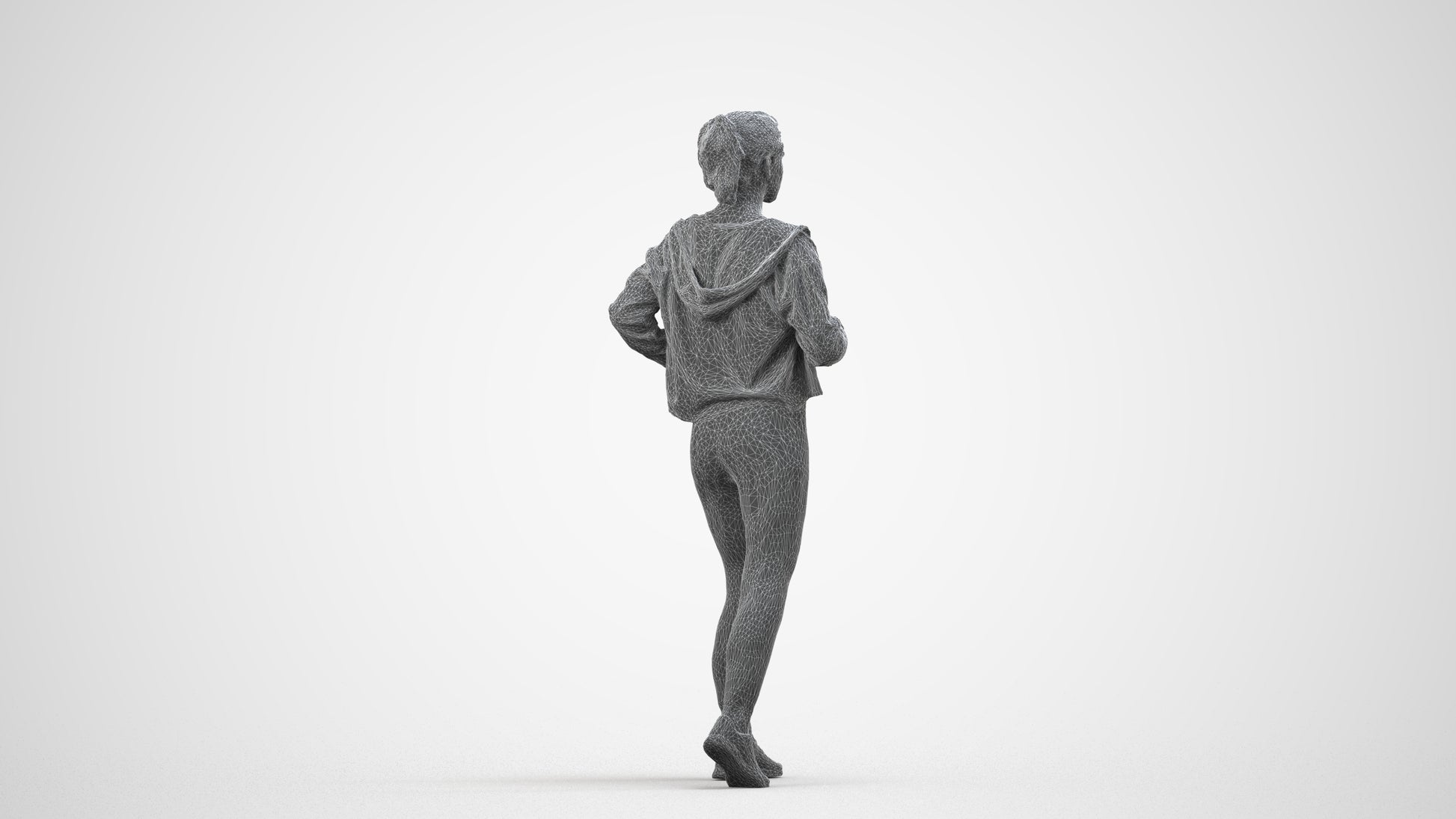 3D scanned woman sport, photorealistic archviz people for Enscape and SketchUp, wireframe side view