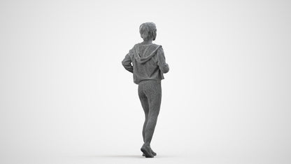 3D scanned woman sport, photorealistic archviz people for Enscape and SketchUp, wireframe side view