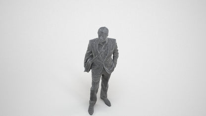 3D human model man business, photogrammetry scanned person for archviz, wireframe three-quarter view