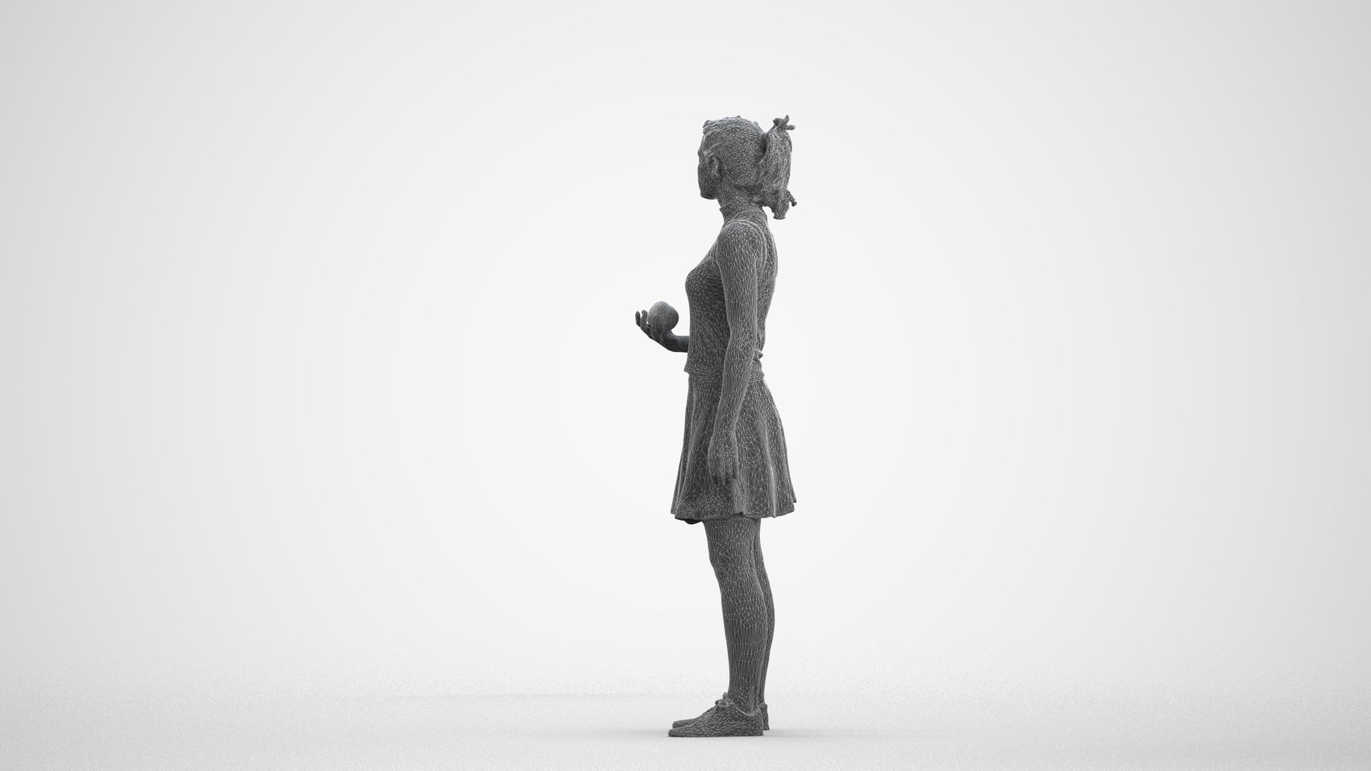 realistic 3D woman casual standing, scanned archviz people for Blender and 3ds Max, wireframe front view